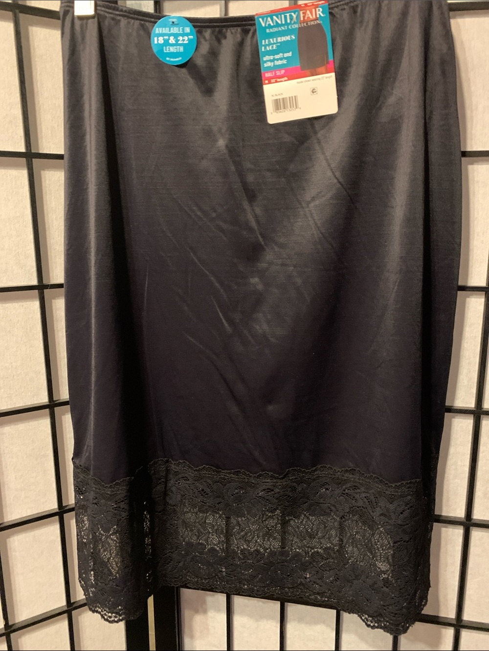 Vanity Fair Black Lace-Trim Silky Half Slip Size Medium